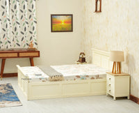 Alexandria Solid Wood King Size Bed with Hydraulic Storage Box Furniselan foresty white