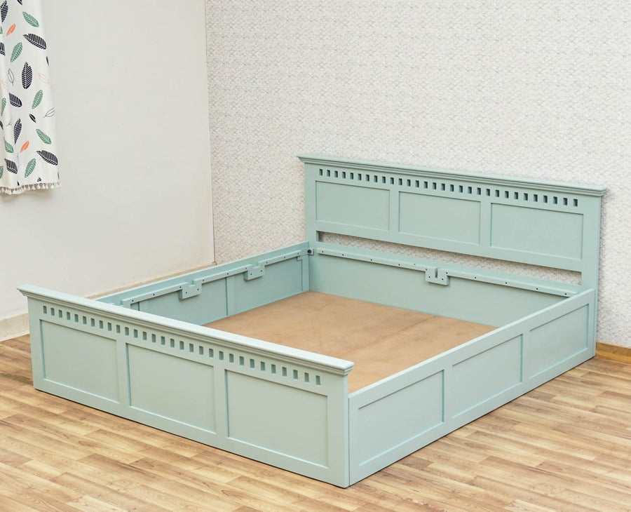 Alexandria Solid Wood King Size Bed with Storage Box - Furniselan Silt-Green