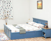 Alexandria Solid Wood King Size Bed with Storage Box - Furniselan China-Blue