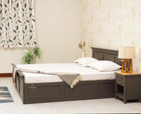 Alexandria Solid Wood King Size Bed with Storage Box - Furniselan Slate-Grey