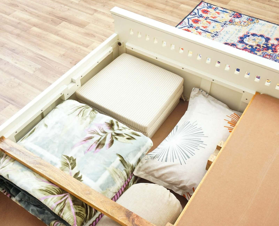 Alexandria Solid Wood King Size Bed with Storage Box - Furniselan - Frosty White