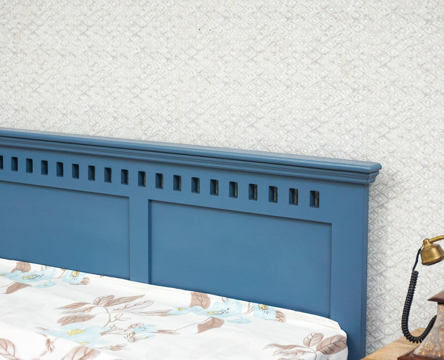 Alexandria Solid Wood King Size Bed with Storage Box - Furniselan China-Blue