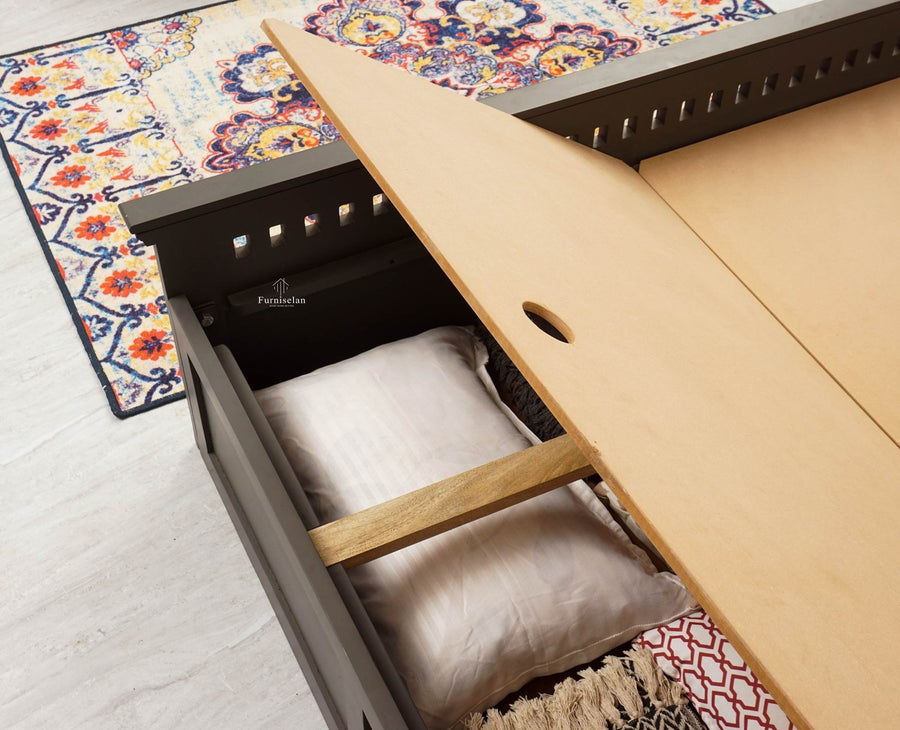 Alexandria Solid Wood King Size Bed with Storage Box - Furniselan Slate-Grey