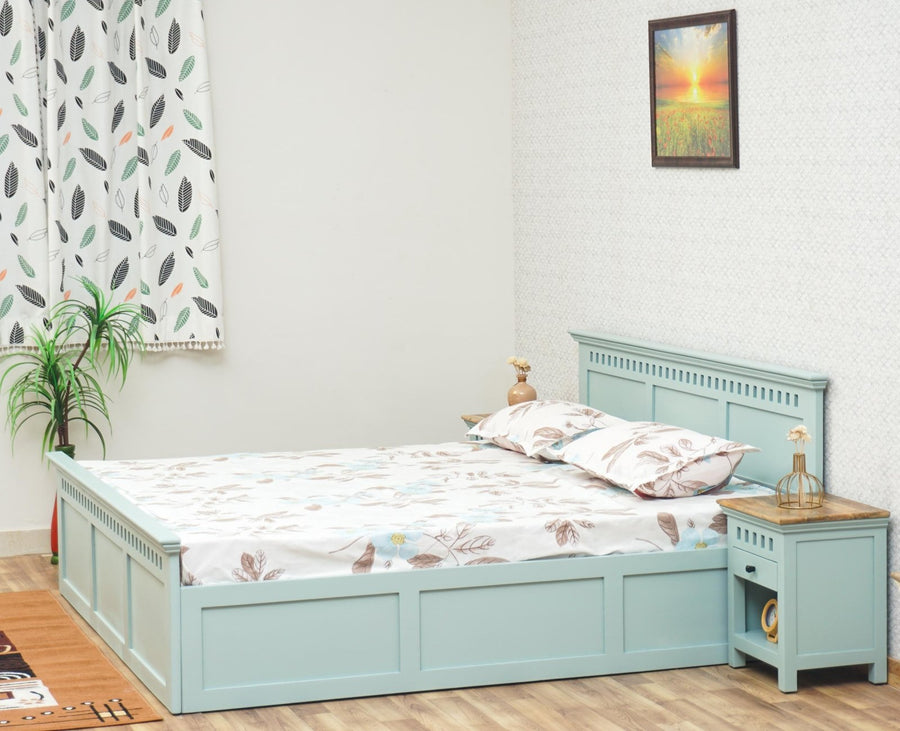 Alexandria Solid Wood King Size Bed with Storage Box - Furniselan Silt-Green