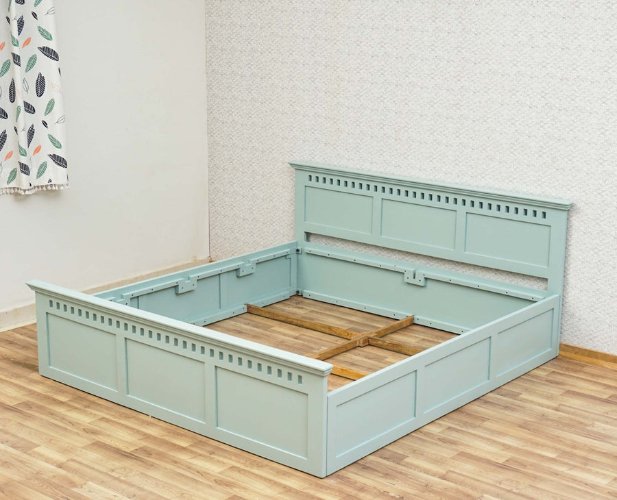 Alexandria Solid Wood King Size Bed with Storage Box - Furniselan Silt-Green