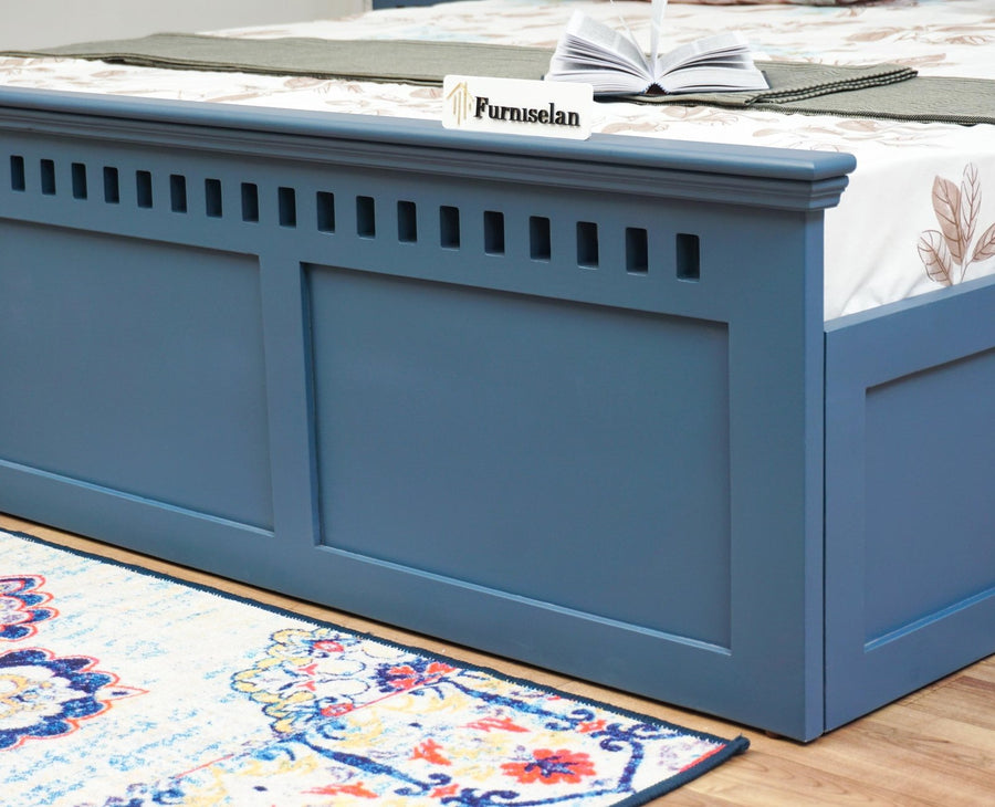 Alexandria Solid Wood King Size Bed with Storage Box - Furniselan China-Blue