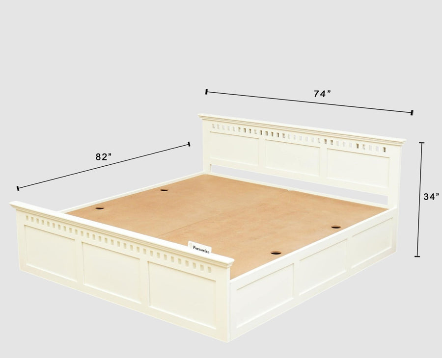 Alexandria Solid Wood King Size Bed with Storage Box - Furniselan - Frosty White