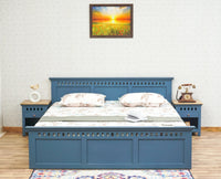 Alexandria Solid Wood King Size Bed with Storage Box - Furniselan China-Blue 