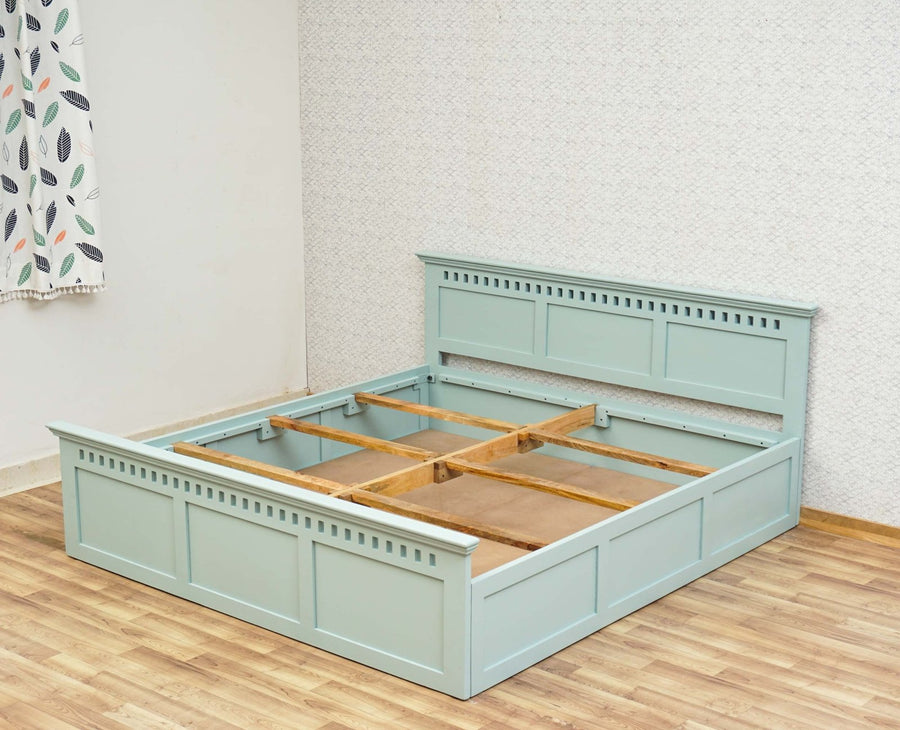 Alexandria Solid Wood King Size Bed with Storage Box - Furniselan Silt-Green