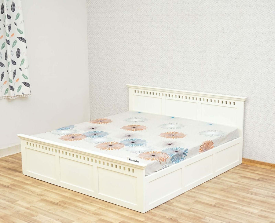 Alexandria Solid Wood King Size Bed with Storage Box - Furniselan - Frosty White
