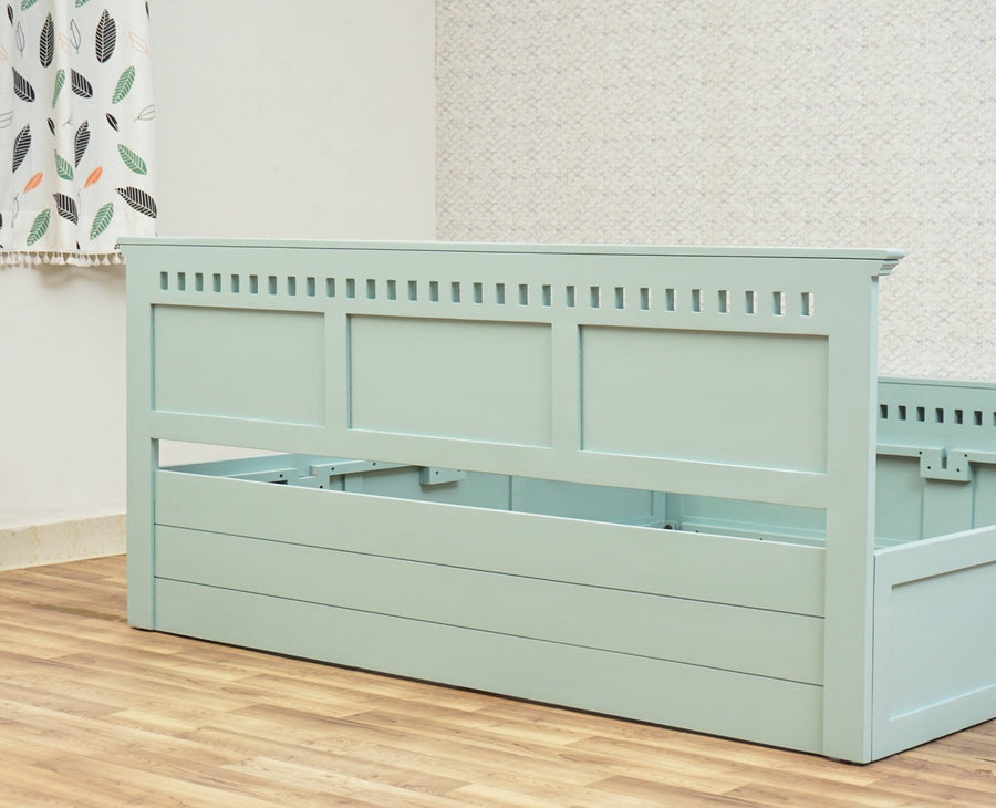 Alexandria Solid Wood King Size Bed with Storage Box - Furniselan Silt-Green