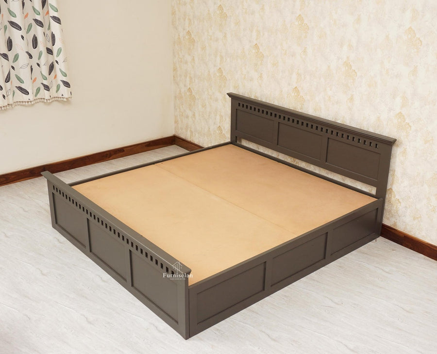 Alexandria Solid Wood King Size Bed with Storage Box - Furniselan Slate-Grey