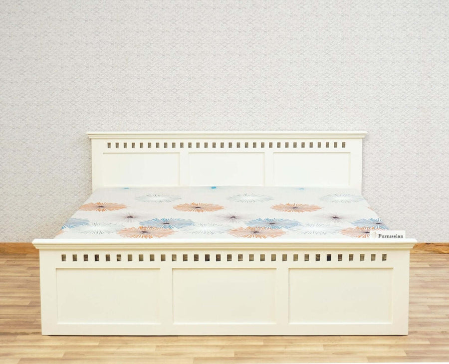 Alexandria Solid Wood King Size Bed with Storage Box - Furniselan - Frosty White