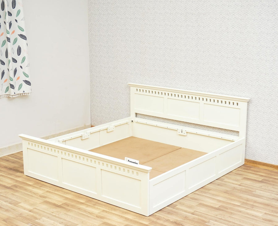 Alexandria Solid Wood King Size Bed with Storage Box - Furniselan - Frosty White