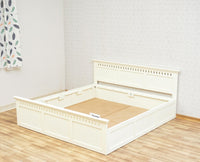 Alexandria Solid Wood King Size Bed with Storage Box - Furniselan Milky-White