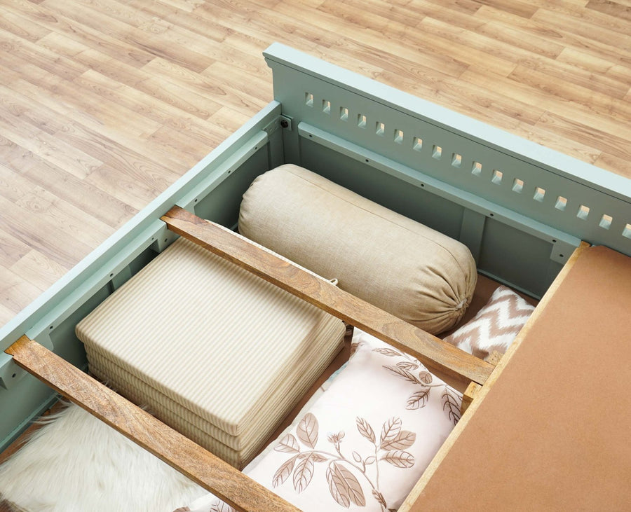 Alexandria Solid Wood King Size Bed with Storage Box - Furniselan Silt-Green