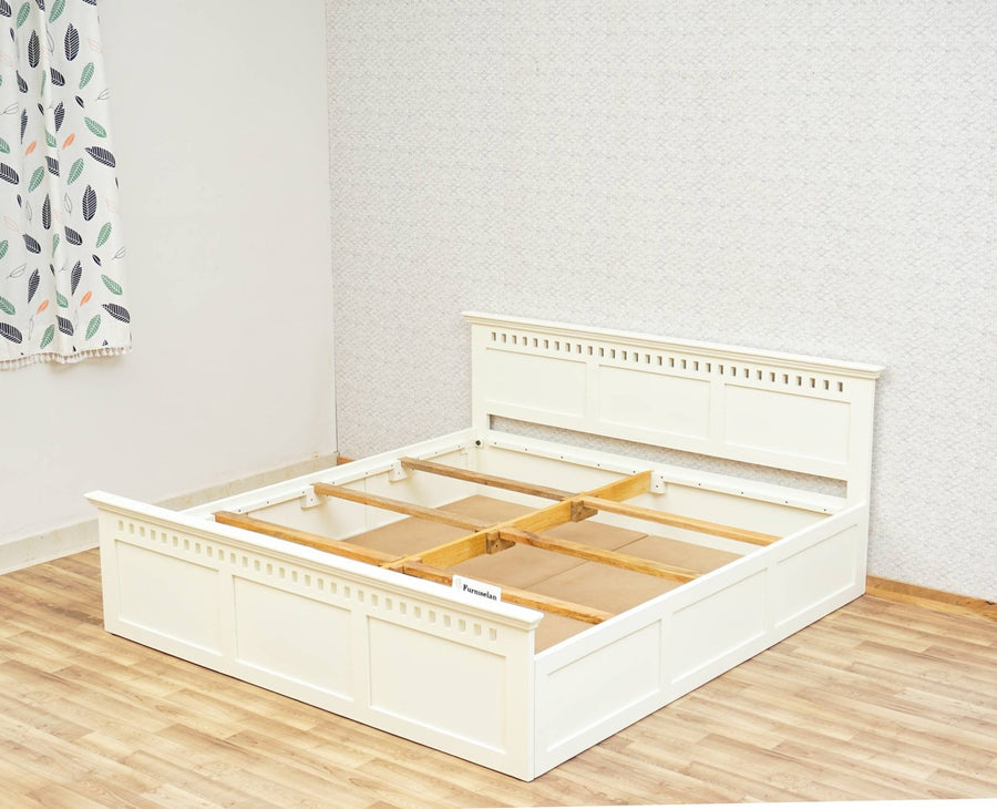 Alexandria Solid Wood King Size Bed with Storage Box - Furniselan - Frosty White