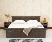 Alexandria Solid Wood King Size Bed with Storage Box - Furniselan Slate-Grey
