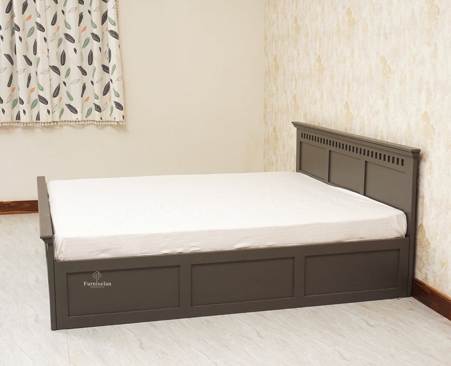 Alexandria Solid Wood King Size Bed with Storage Box - Furniselan Slate-Grey