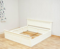 Alexandria Solid Wood King Size Bed with Storage Box - Furniselan Milky-White