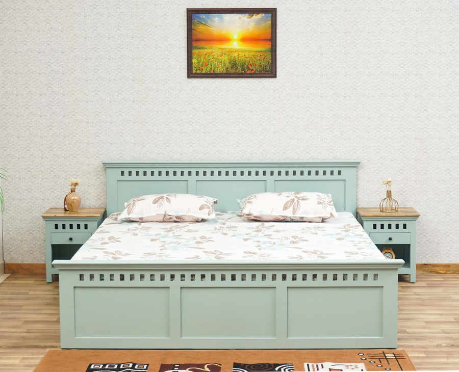 Alexandria Solid Wood King Size Bed with Storage Box - Furniselan Silt-Green