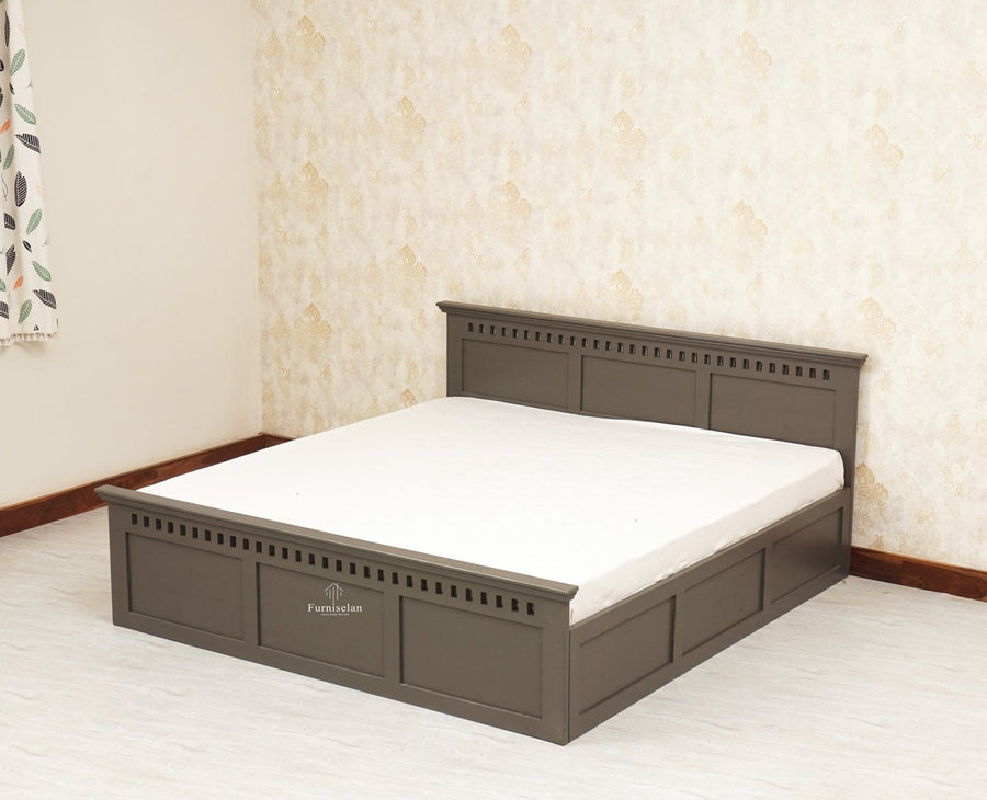 Alexandria Solid Wood King Size Bed with Storage Box - Furniselan Slate-Grey