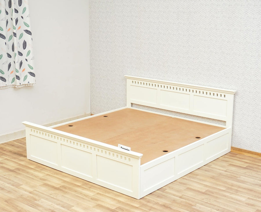 Alexandria Solid Wood King Size Bed with Storage Box - Furniselan - Frosty White