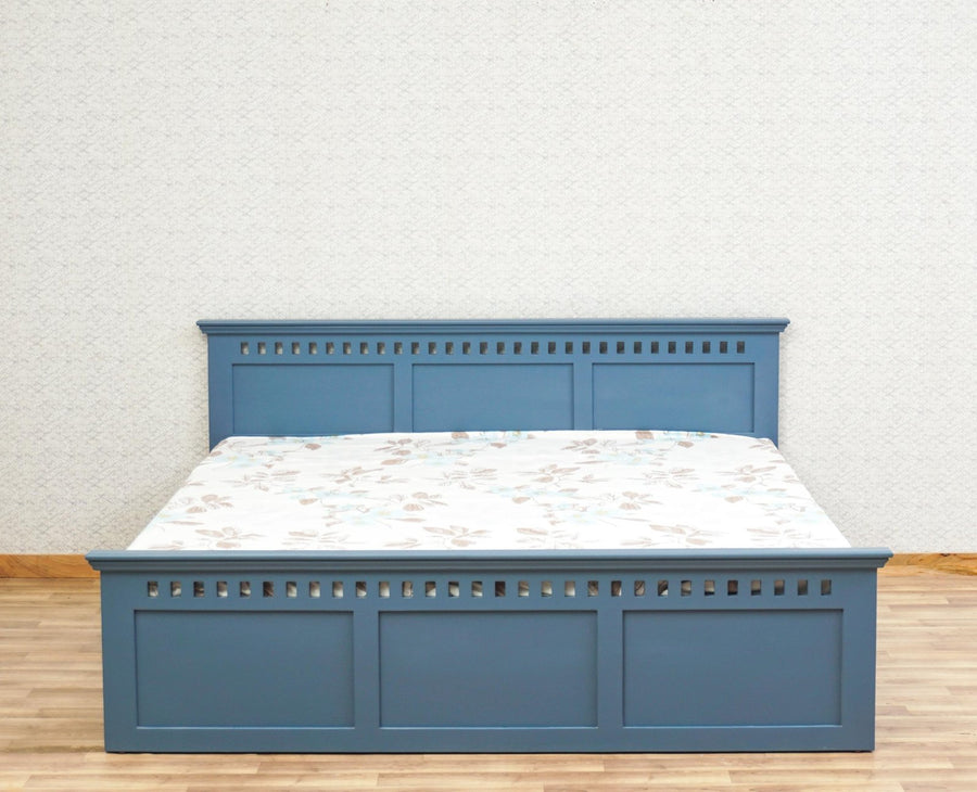 Alexandria Solid Wood King Size Bed with Storage Box - Furniselan China-Blue