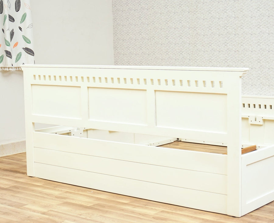 Alexandria Solid Wood King Size Bed with Storage Box - Furniselan - Frosty White