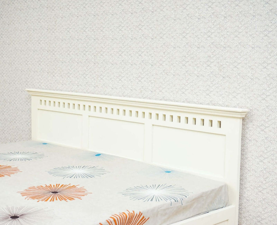 Alexandria Solid Wood King Size Bed with Storage Box - Furniselan - Frosty White