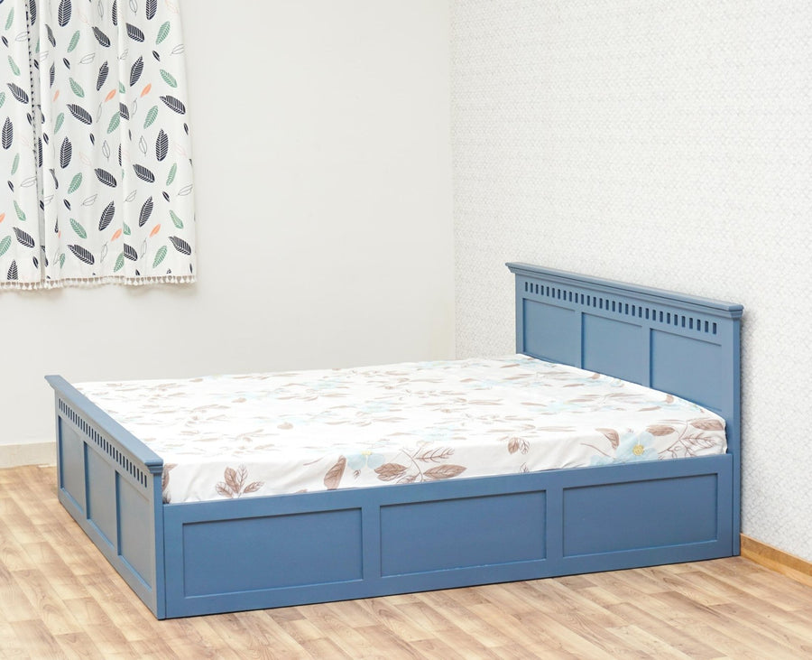 Alexandria Solid Wood King Size Bed with Storage Box - Furniselan China-Blue