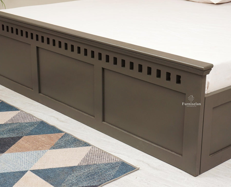 Alexandria Solid Wood King Size Bed with Storage Box - Furniselan Slate-Grey