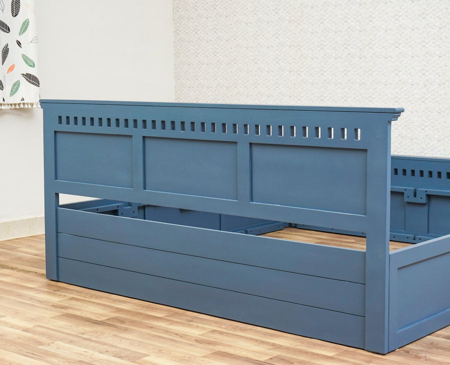 Alexandria Solid Wood King Size Bed with Storage Box - Furniselan China-Blue