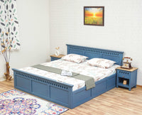 Alexandria Solid Wood King Size Bed with Storage Box - Furniselan China-Blue
