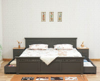 Alexandria Solid Wood King Size Bed with Storage Drawer - Furniselan Slate-Grey