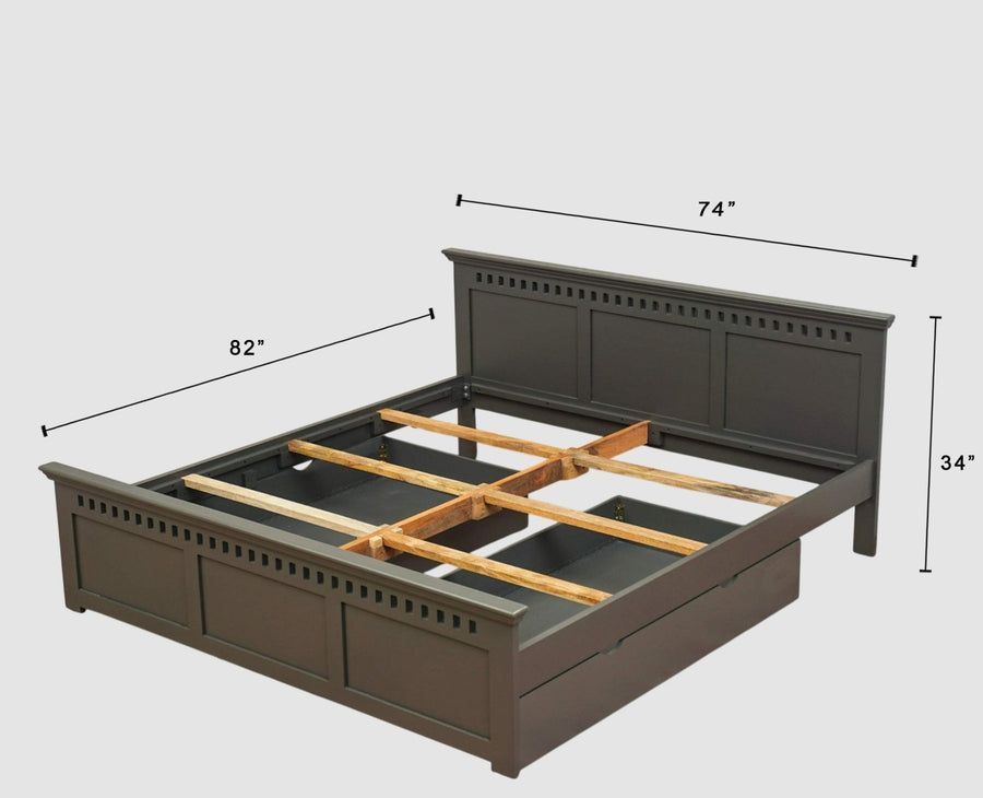 Alexandria Solid Wood King Size Bed with Storage Drawer - Furniselan Slate-Grey