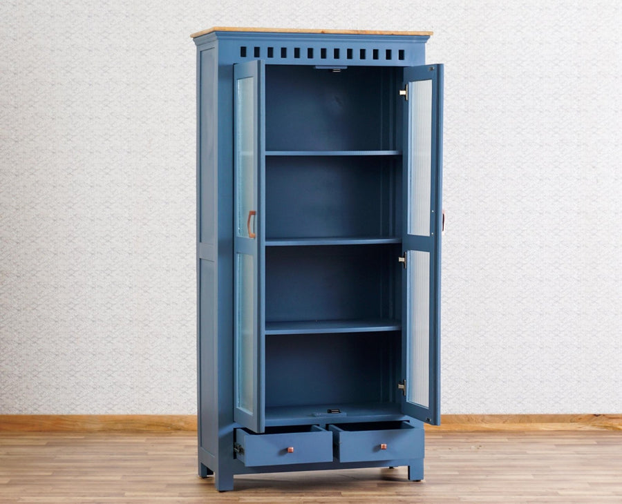 Alexandria Solid Wood Kitchen Crockery Cabinet Two Door Two Drawers Furniselan China-Blue