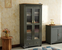 Alexandria Solid Wood Kitchen Crockery Cabinet Two Door Two Drawers Furniselan-Slate grey