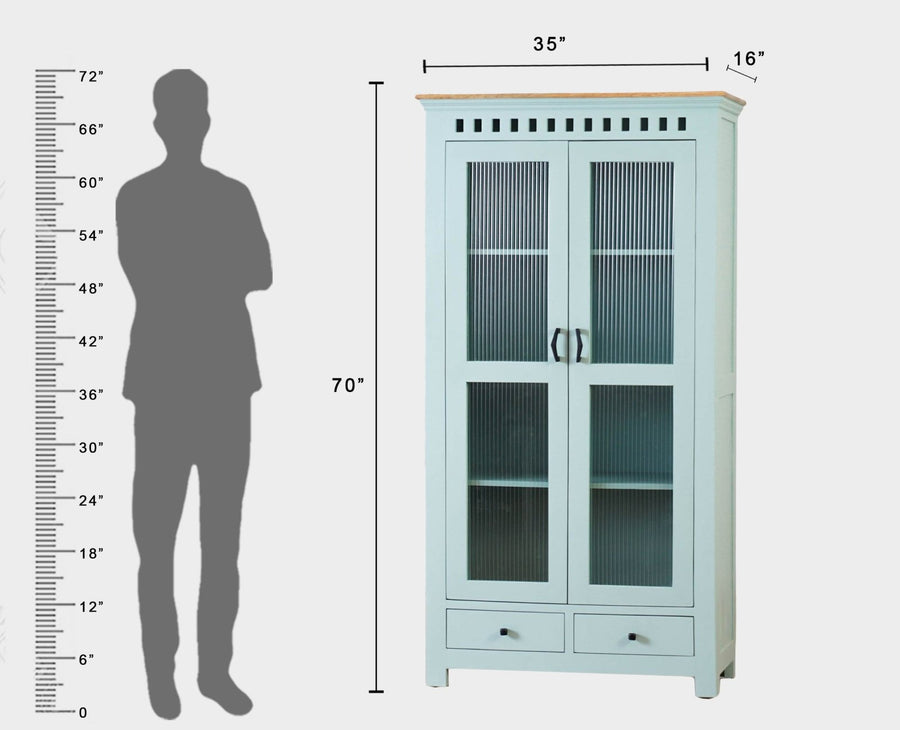 Alexandria Solid Wood Kitchen Crockery Cabinet Two Door Two Drawers Furniselan Silt-Green