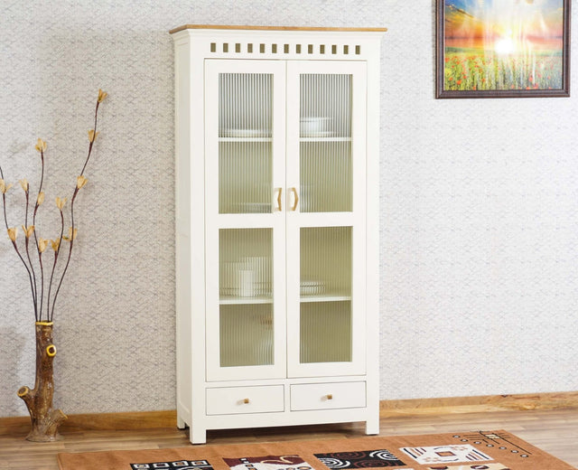 Alexandria Solid Wood Kitchen Crockery Cabinet Two Door Two Drawers Furniselan - Frosty White