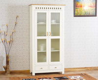 Alexandria Solid Wood Kitchen Crockery Cabinet Two Door Two Drawers Furniselan Milky-White