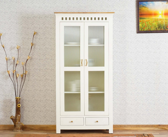 Alexandria Solid Wood Kitchen Crockery Cabinet Two Door Two Drawers Furniselan - Frosty White