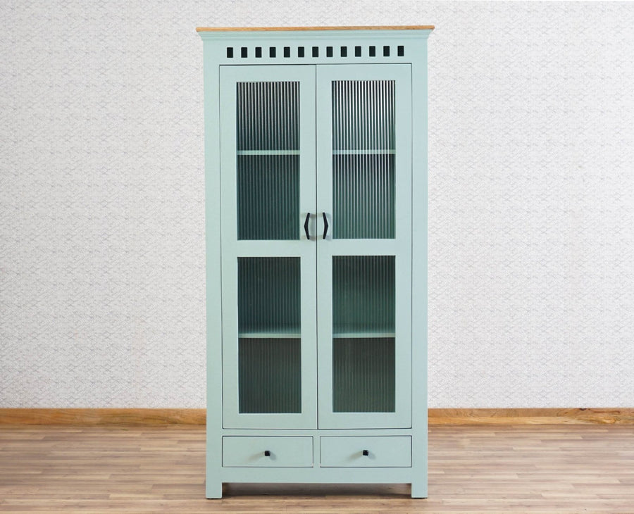 Alexandria Solid Wood Kitchen Crockery Cabinet Two Door Two Drawers Furniselan Silt-Green