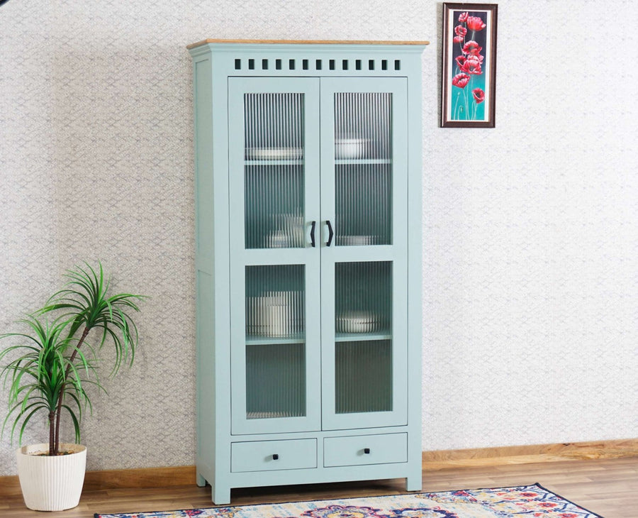 Alexandria Solid Wood Kitchen Crockery Cabinet Two Door Two Drawers Furniselan Silt-Green