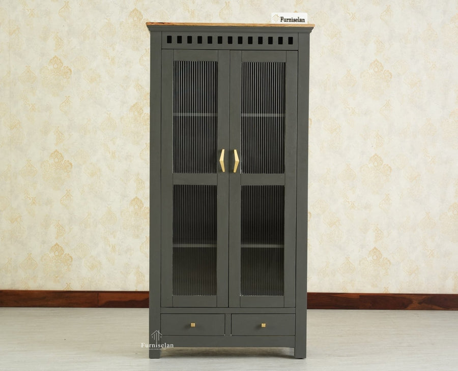 Alexandria Solid Wood Kitchen Crockery Cabinet Two Door Two Drawers Furniselan-Slate grey