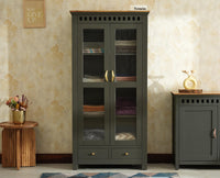 Alexandria Solid Wood Kitchen Crockery Cabinet Two Door Two Drawers Furniselan-Slate grey