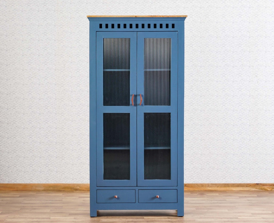 Alexandria Solid Wood Kitchen Crockery Cabinet Two Door Two Drawers Furniselan China-Blue