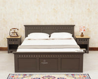 Alexandria Solid Wood Queen Size Bed with Hydraulic Storage Box - Furniselan-Slate-Grey