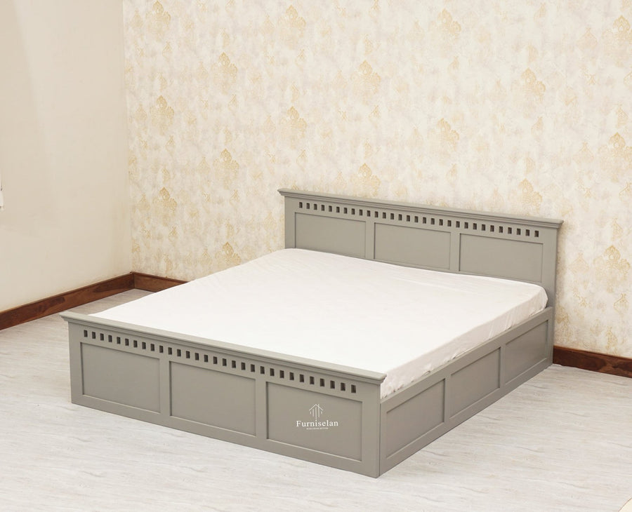 Alexandria Solid Wood Queen Size Bed with Hydraulic Storage Box - Furniselan-Cool-Grey