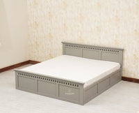 Alexandria Solid Wood Queen Size Bed with Hydraulic Storage Box - Furniselan-Cool-Grey